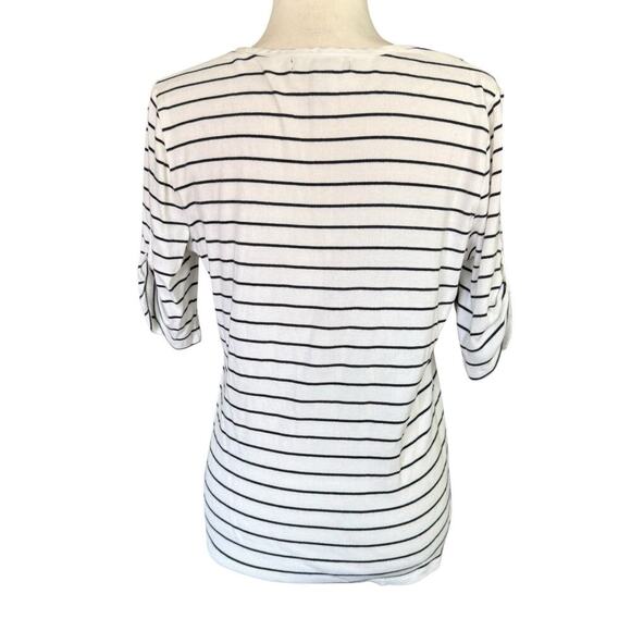 Lauren Ralph Lauren Top Striped Black S/S Large Coastal Preppy Prep Sailorchic - Picture 4 of 11